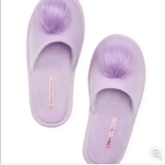 Victoria's Secret Pom Pom Lavender Lilac Slippers - Picture 3 of 8